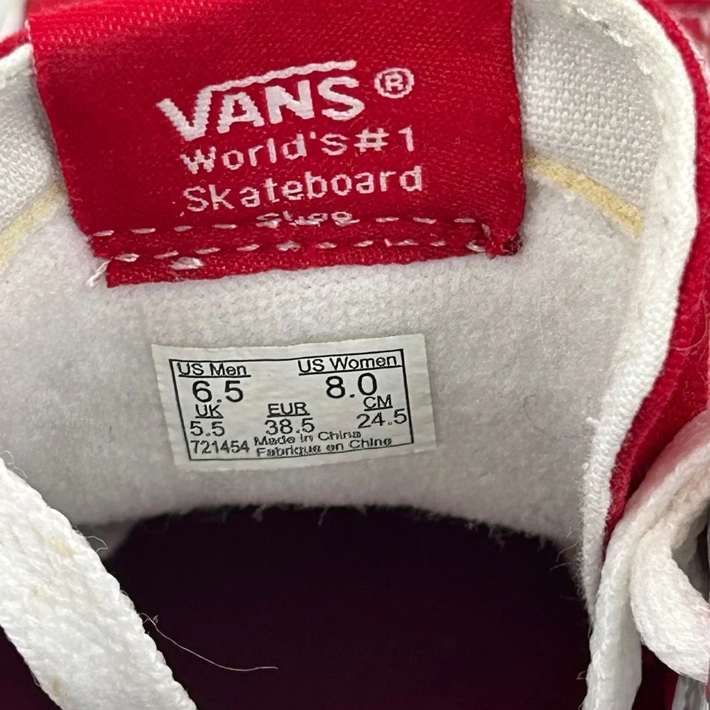 Vans Sk8-Hi High Top Sneakers Red White Canvas‎ Shoes Mens 6.5 Womens 8 Skater
